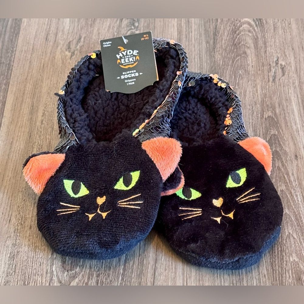 Hyde & Eek Target Halloween Black Cat Slippers with Orange Ears 8/10
